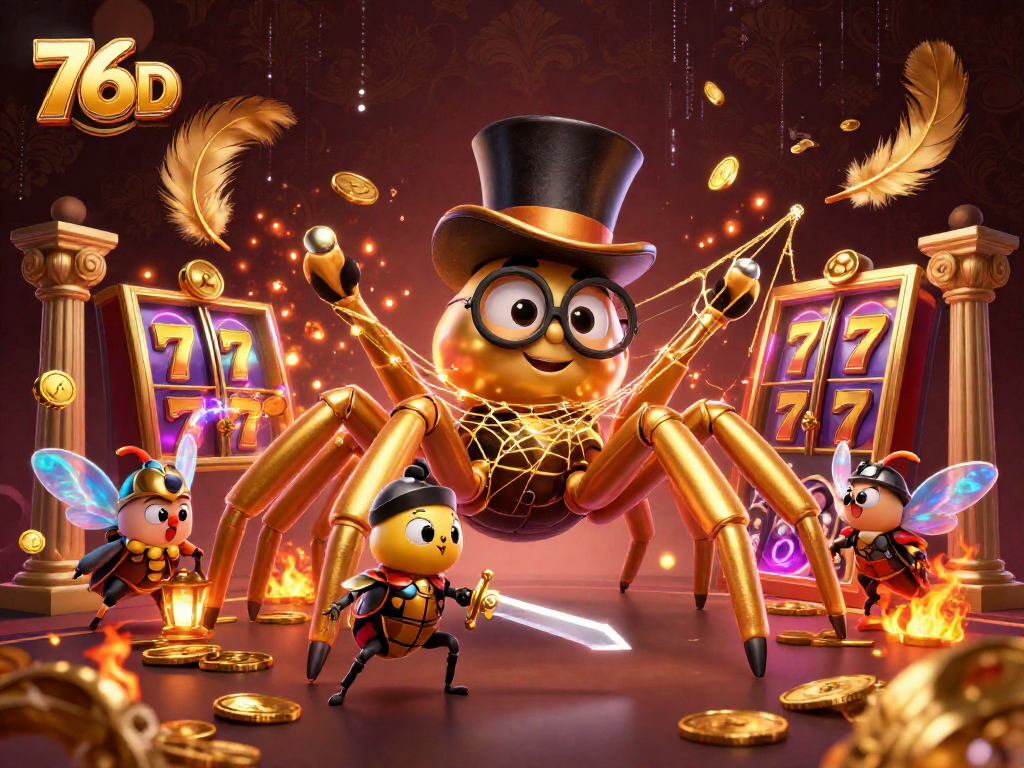 Explore a emoção do jogo na 76D com uma aranha dourada e um cavalheirinho em ação.