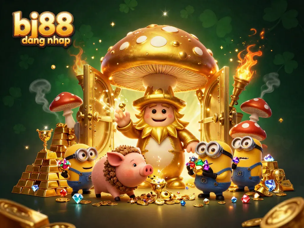 Experience the magic of bj88 dang nhap with golden treasures and enchanting characters in this vibrant online casino scene.