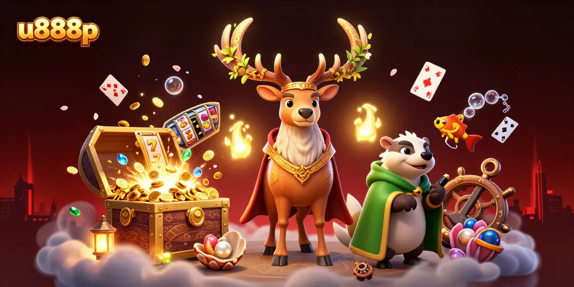 Engage with u888p's thrilling slots and casino action in a vibrant 3D fantasy scene