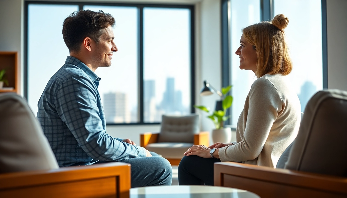 Client receiving Career Coaching in a modern office, fostering a supportive atmosphere.