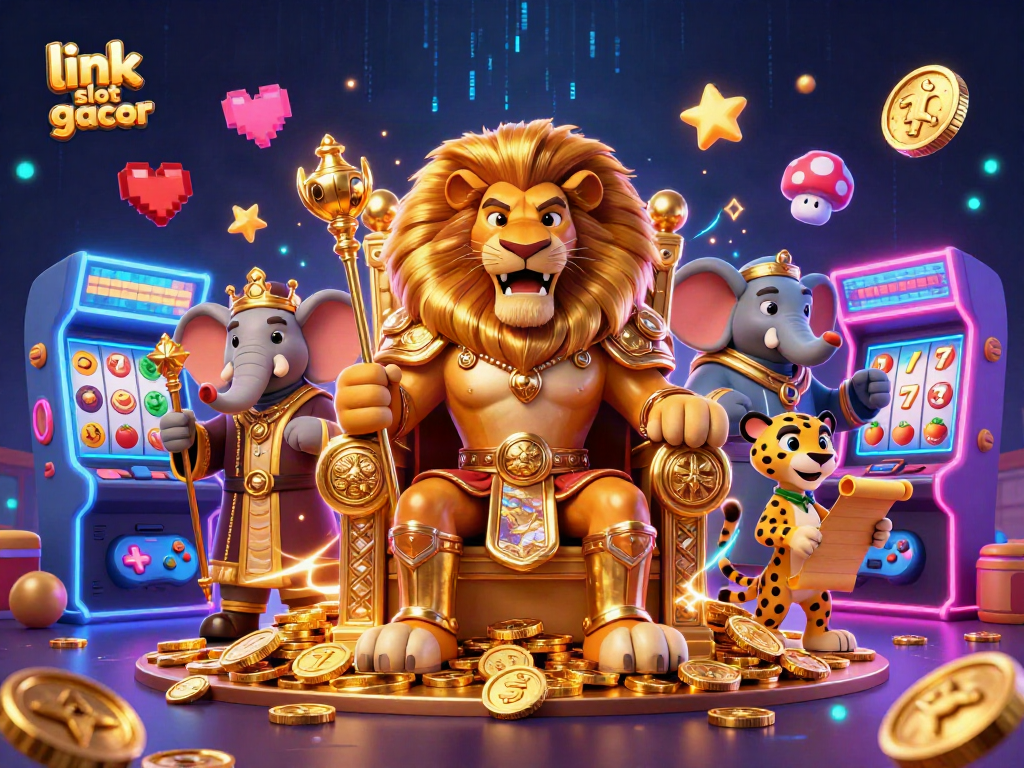 Experience the thrills of link slot gacor with a vibrant 3D casino scene featuring iconic characters and game elements.
