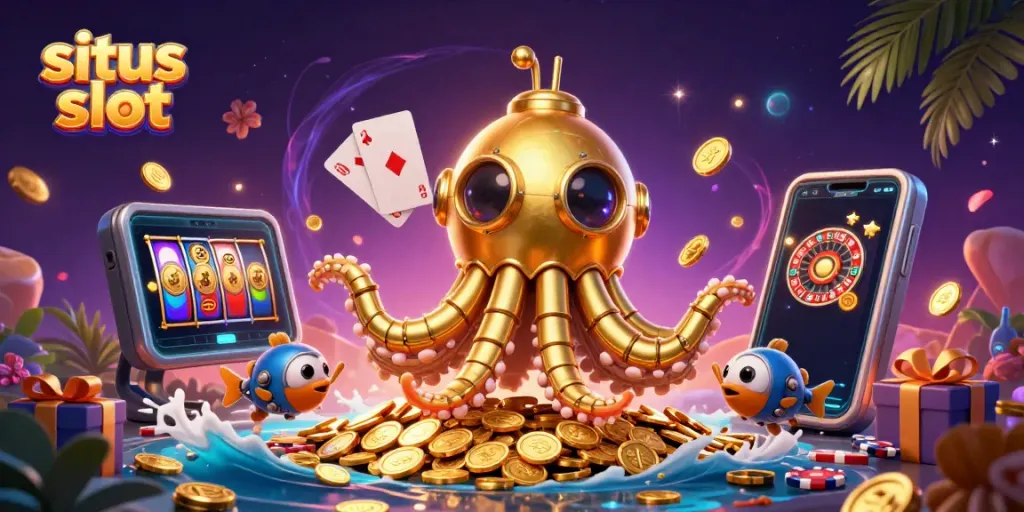 Menangkan hadiah besar bermain di situs slot dengan simbol keberuntungan dan banyak koin emas.
